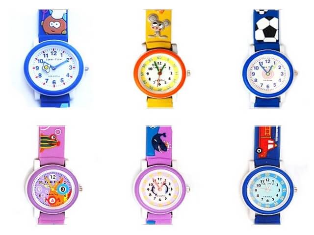 Разноцветные детские наручные часы со стрелками