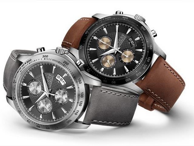 Мужские наручные часы Gucci с серым и коричневым ремешками